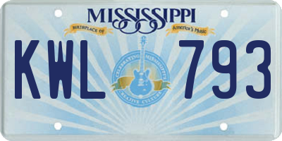 MS license plate KWL793