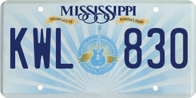 MS license plate KWL830