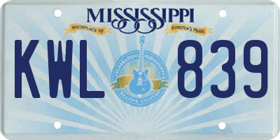 MS license plate KWL839