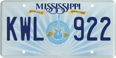 MS license plate KWL922