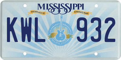 MS license plate KWL932