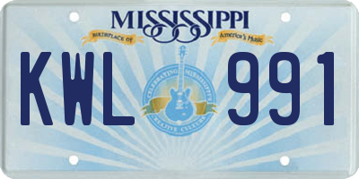 MS license plate KWL991