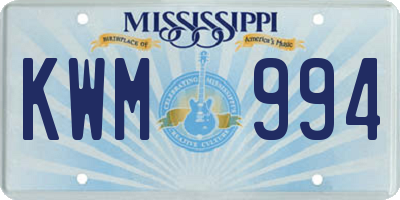 MS license plate KWM994