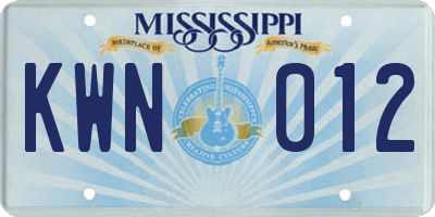 MS license plate KWN012