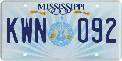 MS license plate KWN092