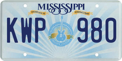 MS license plate KWP980