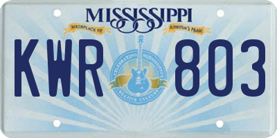 MS license plate KWR803