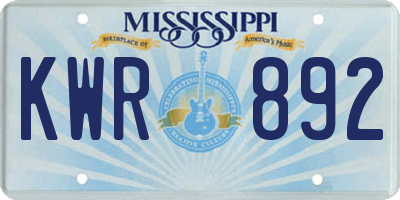 MS license plate KWR892