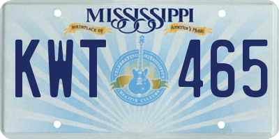 MS license plate KWT465