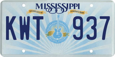 MS license plate KWT937