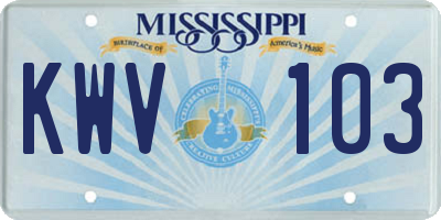 MS license plate KWV103