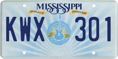 MS license plate KWX301
