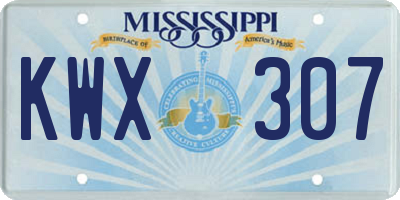 MS license plate KWX307