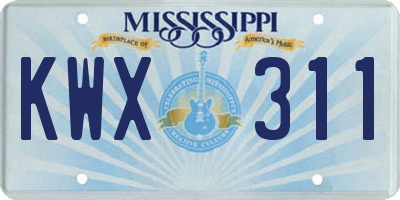 MS license plate KWX311