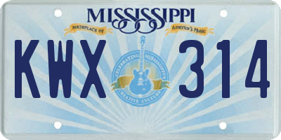 MS license plate KWX314