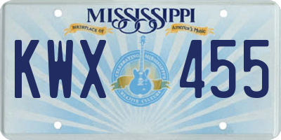 MS license plate KWX455