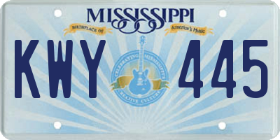 MS license plate KWY445