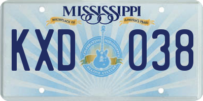 MS license plate KXD038