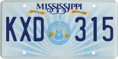 MS license plate KXD315