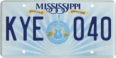 MS license plate KYE040