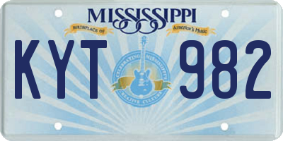 MS license plate KYT982