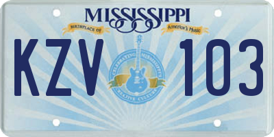 MS license plate KZV103