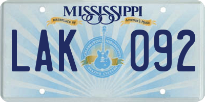MS license plate LAK092
