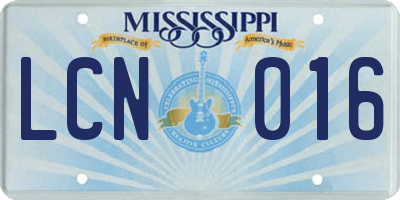 MS license plate LCN016