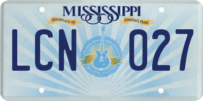MS license plate LCN027