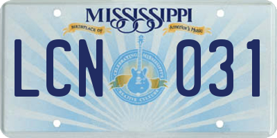 MS license plate LCN031