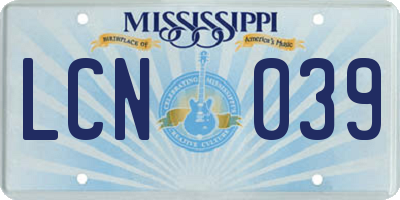 MS license plate LCN039
