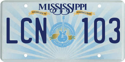 MS license plate LCN103