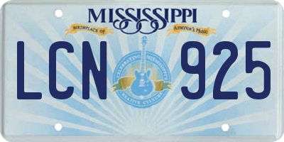 MS license plate LCN925