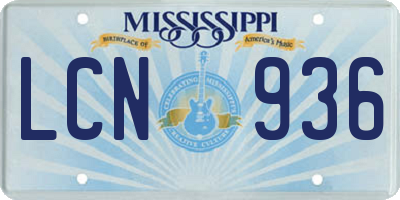 MS license plate LCN936