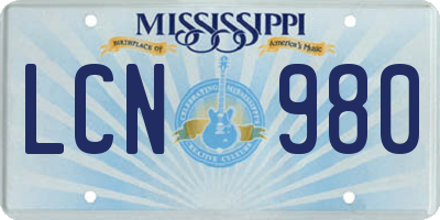 MS license plate LCN980