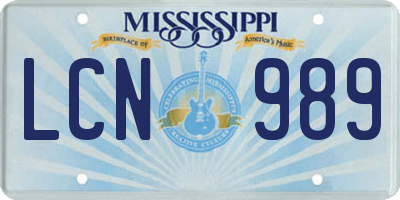 MS license plate LCN989