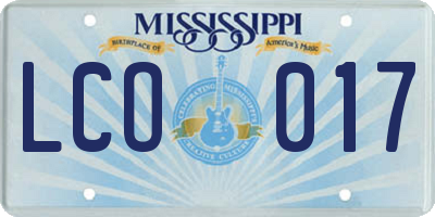 MS license plate LCO017