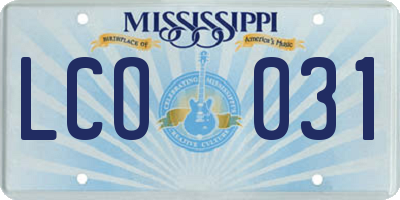 MS license plate LCO031