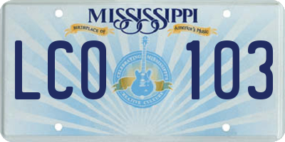 MS license plate LCO103