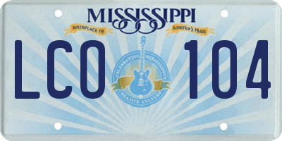 MS license plate LCO104