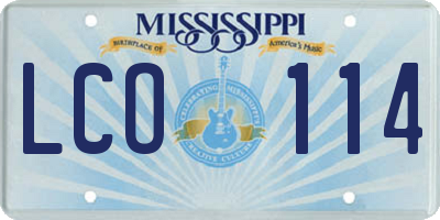 MS license plate LCO114