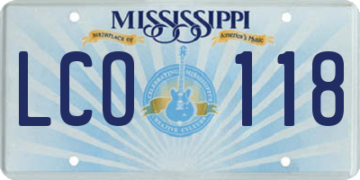 MS license plate LCO118