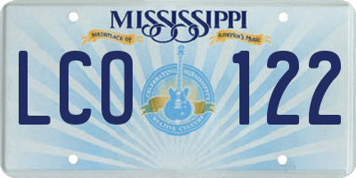 MS license plate LCO122