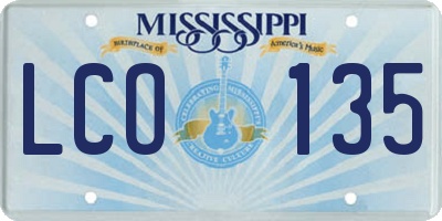 MS license plate LCO135