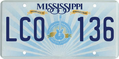 MS license plate LCO136