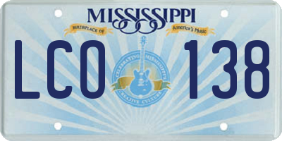 MS license plate LCO138