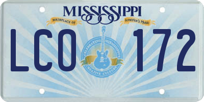MS license plate LCO172