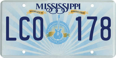 MS license plate LCO178