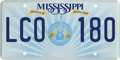 MS license plate LCO180