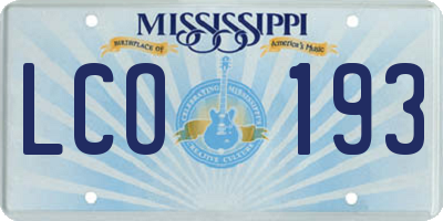 MS license plate LCO193